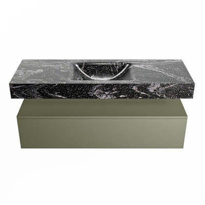 Mondiaz ALAN-DLUX Ensemble de meuble - 130cm - meuble Army mat - 1 tiroir - Lavabo Cloud Lava suspendu - vasque Centre - 0 trous de robinet