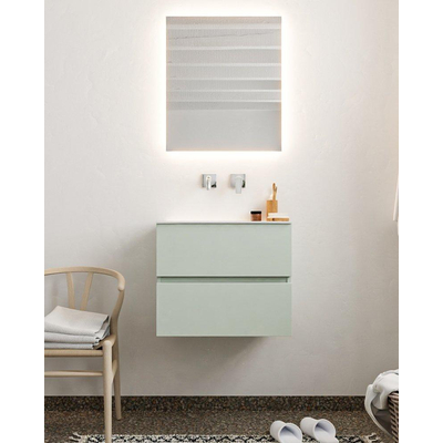 Mondiaz VICA ensemble de meuble de salle de bain - 60cm - meuble sous-vasque gris - 2 tiroirs - lavabo lune milieu - sans trou de robinet - miroir LED - version XL 60cm de haut