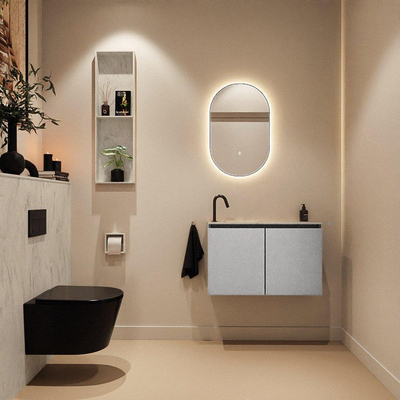 MONDIAZ TURE-DLUX Meuble toilette - 80cm - Plata - EDEN - vasque Opalo - position gauche - 1 trou de robinet