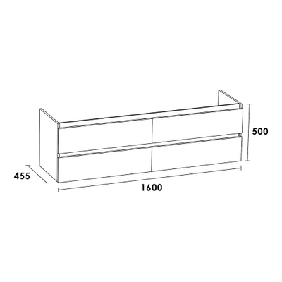 BRAUER Solution Meuble sous vasque 160x45.5x50cm 4 tiroirs 2 espaces siphon sans poignée MFC G-Canyon