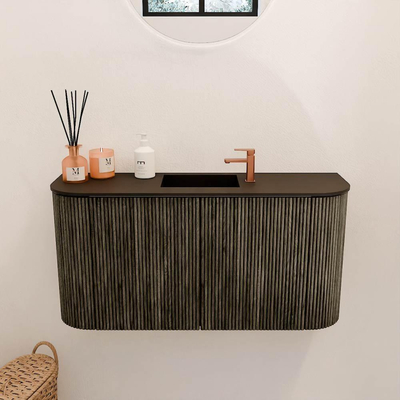 Mondiaz JOYA 83.2cm toiletmeubel - ronding links en rechts kleur Shadow - Wastafel FAYE positie Midden 1 kraangat kleur Urban.