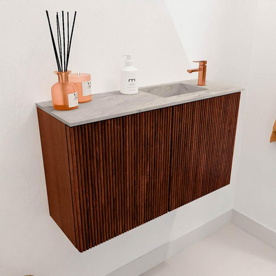 Mondiaz JOYA-DLUX 70cm toiletmeubel - kleur Ruby - Wastafel FAYE positie Rechts 1 kraangat kleur Glace.