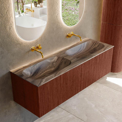 MONDIAZ KURVE-DLUX 140cm badmeubel kleur Ruby met 2 lades en 0 deuren. Wastafel STOR SMALL Dubbel zonder kraangat Sombra.