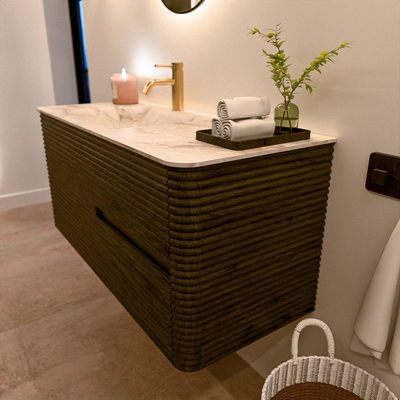 Mondiaz CIRO-DLUX Ensemble de meuble de salle de bains - 110x45x50cm - Lavabo solid surface Frappe - 1 vasque à gauche - 1 trou de robinet - 2 tiroirs - Shadow