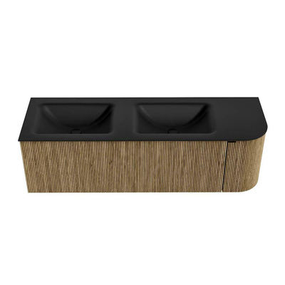 Mondiaz KURVE Ensemble de meuble de salle de bains - 145x46x40cm - 1 tiroir - 1 porte - lavabo solid surface - double / gauche - 2 trous de robinet - Dusk