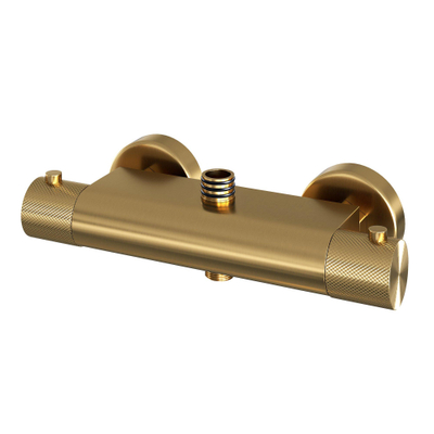 Brauer Gold Carving Colonne de douche murale thermostatique avec pommeau rond 20cm et douchette Rond 3 jet flexible lisse 150cm et barre de douche avec support douchette Or brossé PVD