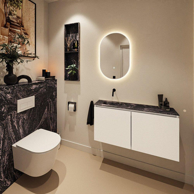 MONDIAZ TURE-DLUX Meuble toilette - 100cm - Talc - EDEN - vasque Lava - position gauche - sans trou de robinet