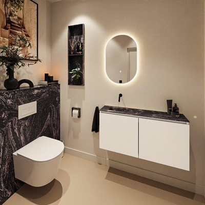 MONDIAZ TURE-DLUX meuble WC 100 cm Talc. EDEN lavabo Lava position gauche. Sans trou de robinet.