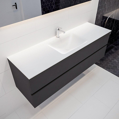 Mondiaz VICA Meuble Dark grey avec 2 tiroirs 150x50x45cm vasque lavabo Cloud centre 1 trou de robinet