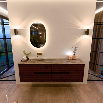Mondiaz CIRO-DLUX Badkamermeubelset - 170x45x50cm - Solid surface wastafel Sombra - 1 wasbak Links - zonder kraangaten - 4 lades - Ruby
