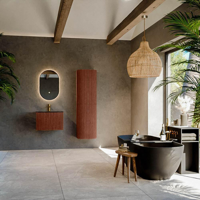 Mondiaz KURVE-DLUX Ensemble meuble de salle de bains - 60x46x40cm - 1 tiroir - lavabo solid surface - central - 1 trou de robinet - Ruby