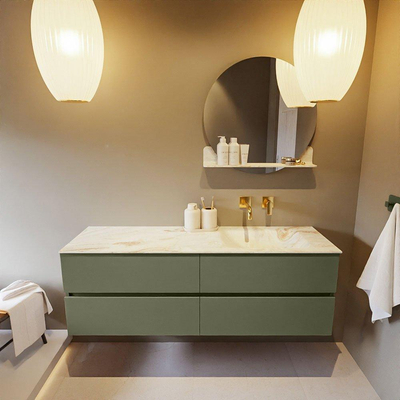 MONDIAZ VICA-DLUX Ensemble meuble de salle de bains - 150cm - meuble sous-vasque army - 4 tiroirs - lavabo encastré cloud à droite - sans trous de robinet - version haute 60cm - frape