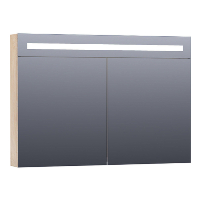 Saniclass Double Face Spiegelkast - 100x70x15cm - verlichting - geintegreerd - 2 links- rechtsdraaiende spiegeldeur - MFC - sahara
