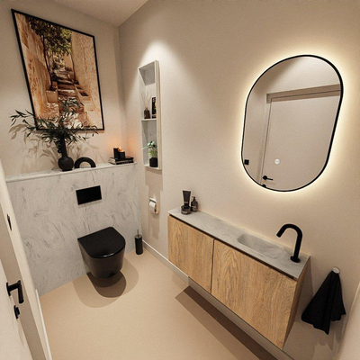 MONDIAZ TURE-DLUX Meuble de toilettes 100cm Washed Oak. EDEN lavabo Opalo position droite. Avec 1 trou de robinet.