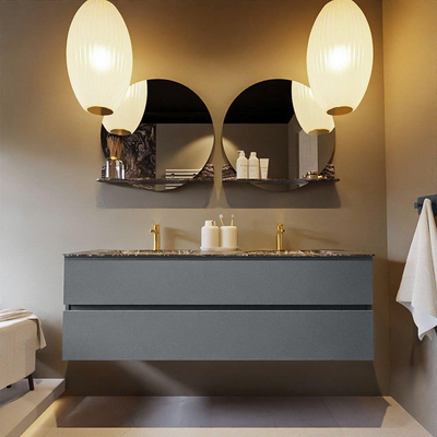 Mondiaz VICA-DLUX Ensemble de meuble de salle de bain - 150cm - meuble sous-vasque plata - 2 tiroirs - lavabo encastrée cloud double - 2 trous de robinet - version haute de 60cm - lave