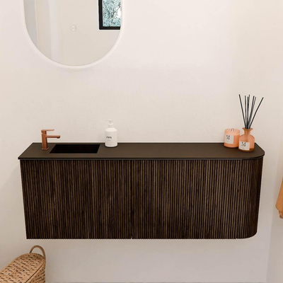 Mondiaz JOYA 111.6cm meuble de salle de bains - arrondi droit couleur Walnut - Vasque FAYE position Gauche 1 trou de robinet couleur Urban.