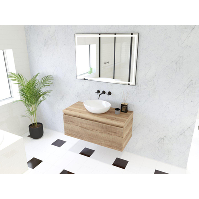 HR Matrix ensemble de meubles de salle de bain 3d 100cm 1 tiroir sans poignée avec bandeau de poignée en coloris chêne français avec dessus chêne français