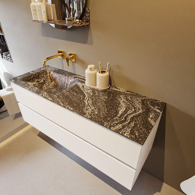 Mondiaz VICA-DLUX Ensemble meuble de salle de bains - 130cm - talc - 2 tiroirs - Lavabo encastré CLOUD - gauche - sans trou de robinet - couleur Lava - version XL 60cm de haut