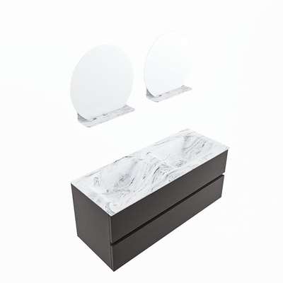 Mondiaz VICA-DLUX ensemble de meuble de salle de bain - 120cm - meuble sous-vasque gris foncé - 2 tiroirs - lavabo encastré nuage double - 2 trous de robinet - version haute 60cm - glace