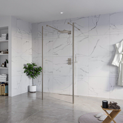Fortifura Galeria Vrijstaande Inloopdouche - 90x200cm - helder - antikalk - 8mm veiligheidsglas - 2 zijwanden 40cm - wandsteunen en hoekprofielen - PVD - geborsteld gunmetal (antraciet)
