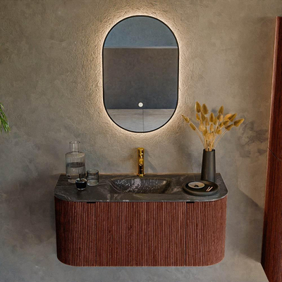 Mondiaz KURVE-DLUX Badkamermeubelset - 100x46x40cm - 1 lade - 2 deuren - wastafel solid surface - midden - 1 kraangat - Ruby