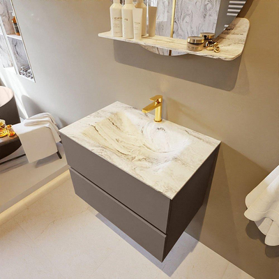 Mondiaz VICA-DLUX Ensemble de meuble de salle de bain - 70cm - meuble sous-vasque fumée - 2 tiroirs - lavabo encastré nuage milieu - 1 trou de robinet - version haute 60cm - glace