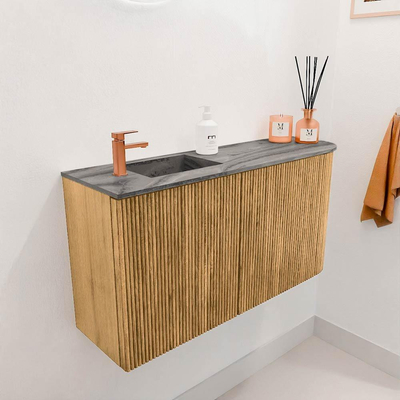 Mondiaz JOYA-DLUX 81.6cm toiletmeubel - ronding rechts kleur Oak - Wastafel FAYE positie Links 1 kraangat kleur Sombra.