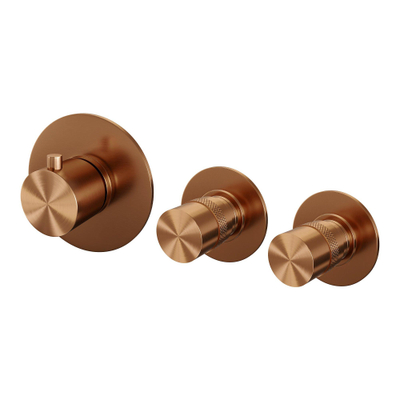 Robinet de baignoire encastré Brauer Copper Edition - ensemble de douche - sortie de 20 cm - avec partie encastrable - 3 boutons lisses - douchette ronde 3 positions - PVD - cuivre brossé