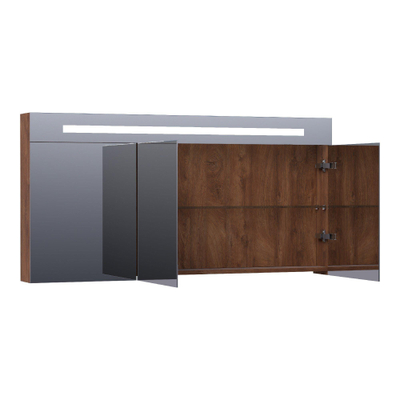 BRAUER Promise Deluxe armoire de toilette - 140x70x15cm - avec éclairage direct 3 portes miroir double face - Forêt Cacao