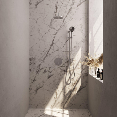 BRAUER Chrome Edition douche thermostatique encastrée - 3 voies - rond - ensemble 93 - douche principale de 20 cm - bras mural courbé - douchette à main 3 positions - flexible de douche - barre de douche intégrée - chrome