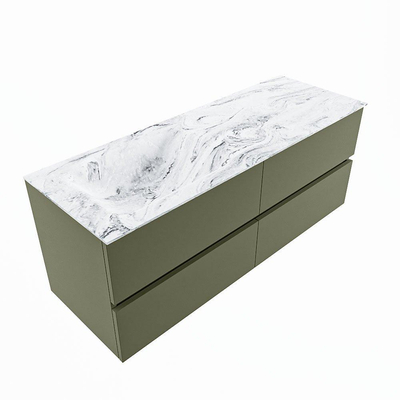 Mondiaz VICA-DLUX ensemble de meuble de salle de bain - 130cm - meuble sous-vasque armée - 4 tiroirs - lavabo encastré nuage gauche - 1 trou de robinet - version haute de 60cm - glace