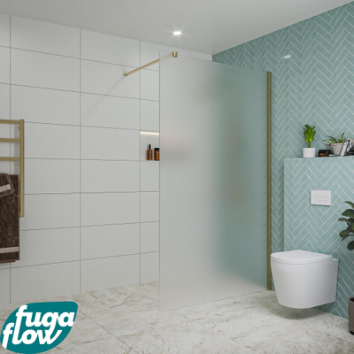 FugaFlow Eccelente Vetro inloopdouche badkamer - 120x200cm - mat glas - wandarm - geborsteld messing