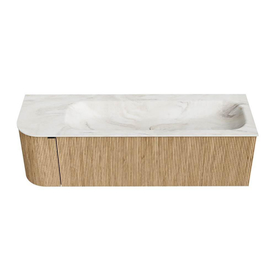 MONDIAZ KURVE-DLUX Meuble de salle de bains 145 cm avec module 25 L couleur Oak avec 1 tiroir et 1 porte. Lavabo BIG LARGE droite 2 trous de robinet couleur Ostra.