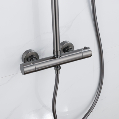 Fortifura Calvi Regendoucheset - thermostatisch - 30cm - hoofddouche - gladde slang - ronde handdouche - PVD - geborsteld gunmetal (antraciet)