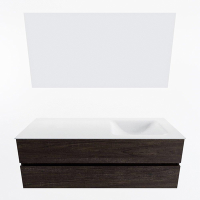 Mondiaz VICA ensemble de meuble de salle de bain - 140cm - meuble sous-vasque marron foncé - 2 tiroirs - lavabo cloud droite - sans trous de robinet - couleur talc - miroir LED - version XL 60cm de haut