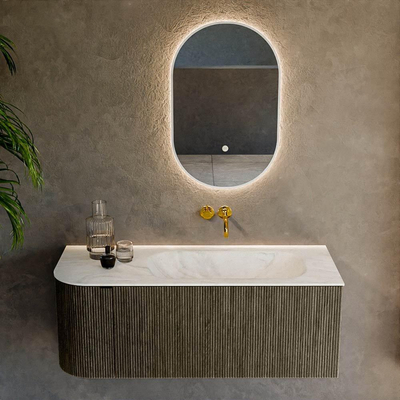 Mondiaz KURVE-DLUX Ensemble de meuble de salle de bains - 115x46x40cm - 1 tiroir - 1 porte - lavabo solid surface - droit - sans trou de robinet - Shadow