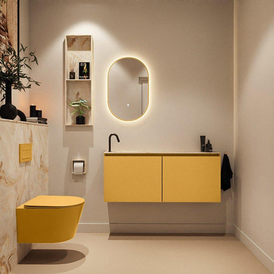 MONDIAZ TURE-DLUX 120cm meuble de toilettes Ocher. EDEN lavabo Frappe position gauche. Avec 1 trou de robinet.