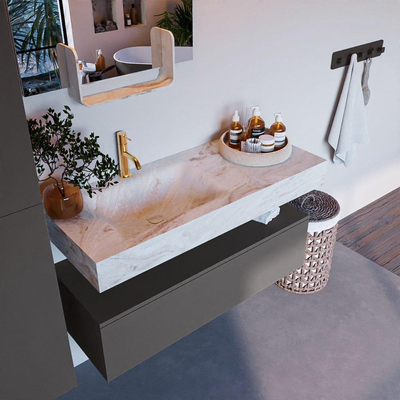 Mondiaz ALAN-DLUX Ensemble de meuble - 110cm - meuble Dark grey mat - 1 tiroir - Lavabo Cloud Frappe suspendu - vasque Gauche - 1 trou de robinet