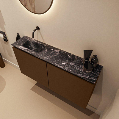 MONDIAZ TURE-DLUX Meuble de toilettes 100 cm Rust. EDEN lavabo Lava position gauche. Sans trou de robinet.