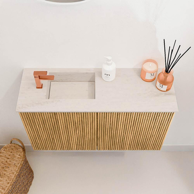 Mondiaz JOYA-DLUX 70cm toiletmeubel - kleur Oak - Wastafel FAYE positie Links 1 kraangat kleur Meli.