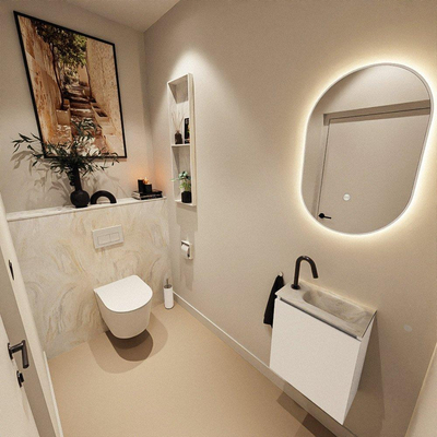 MONDIAZ TURE-DLUX Meuble de toilettes 40 cm Talc. EDEN vasque Ostra position à droite. Avec 1 trou de robinet.