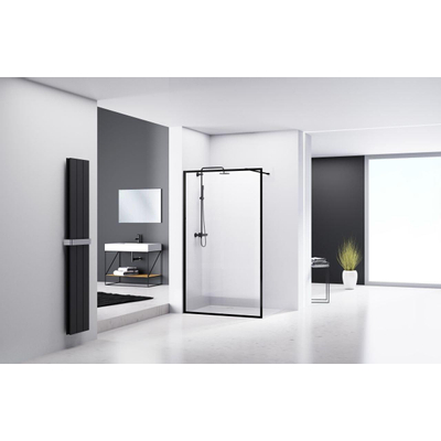 Van Rijn Products ST04 Vaste wand - 138x200cm - helder glas - dikte 8mm - incl. stabilisatiestang - 120cm - zwart