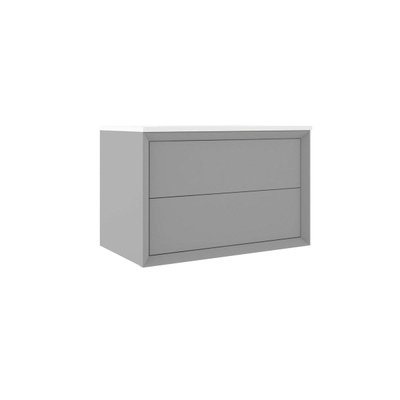 Adema Prime Core Ensemble de meuble - 80x50x45cm - 1 vasque ovale en céramique Blanc - 1 trous de robinet - 2 tiroirs - avec miroir rectangulaire - Greige mat (gris)