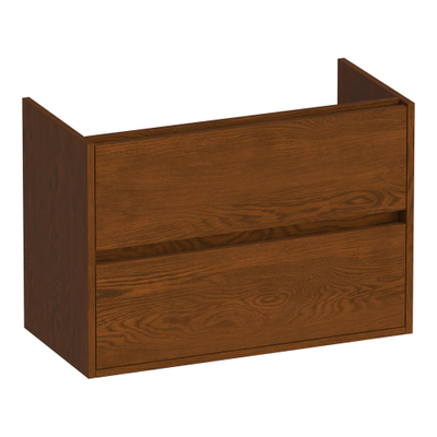 BRAUER Adore meuble sous-lavabo peu profond - 80x39x55cm - 2 tiroirs à fermeture douce - sans poignée - 1 découpe pour siphon - chêne massif - lattes de chêne brun