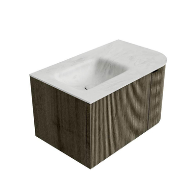 Mondiaz KURVE-DLUX Badkamermeubelset - 75x46x40cm - 1 lade - 1 deur - wastafel solid surface - links - zonder kraangat - Shadow