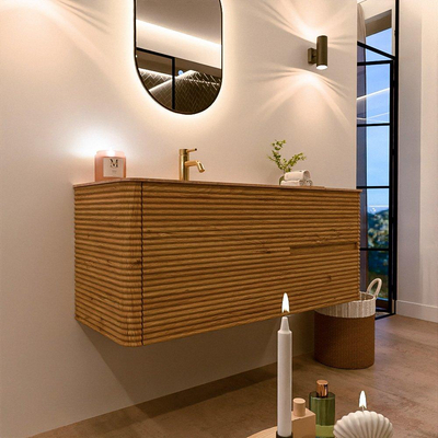 Mondiaz CIRO-DLUX Badkamermeubelset - 120x45x50cm - Solid surface wastafel Saba - 1 wasbak Links - 1 kraangat - 2 lades - Oak