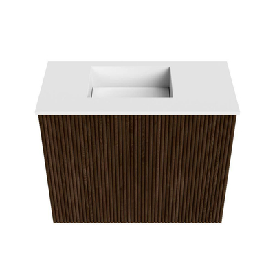 Mondiaz JOYA 50cm toiletmeubel - kleur Walnut - Wastafel FAYE positie Links 1 kraangat kleur Talc.
