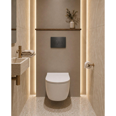 QeramiQ Dely Swirl Pack WC - 36.3x51.7cm - réservoir encastré Geberit UP720 Duofix Sigma - abattant mince - plaque de déclenchement mat anthracite - boutons ronds - blanc mat