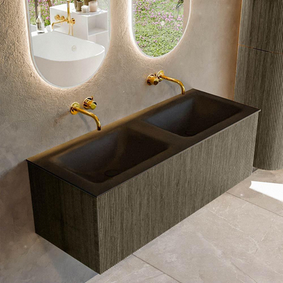Mondiaz KURVE Ensemble de meuble de salle de bains - 120x46x40cm - 1 tiroir - lavabo solid surface - double - sans trou de robinet - Shadow