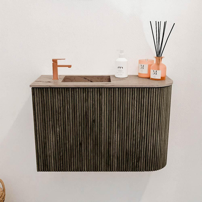 Mondiaz JOYA-DLUX 61.6cm meuble de toilette - arrondi droit couleur Shadow - Vasque FAYE position Gauche 1 trou de robinet couleur Arena.